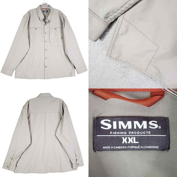 Simms Fishing Shirt Men’s Size XXL Button Up Beige Tan Long Sleeve Casual - Picture 1 of 11